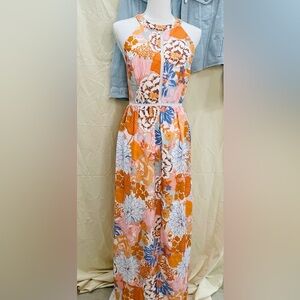 Zesica NWT Floral Orange and Blue Maxi Dress size Large